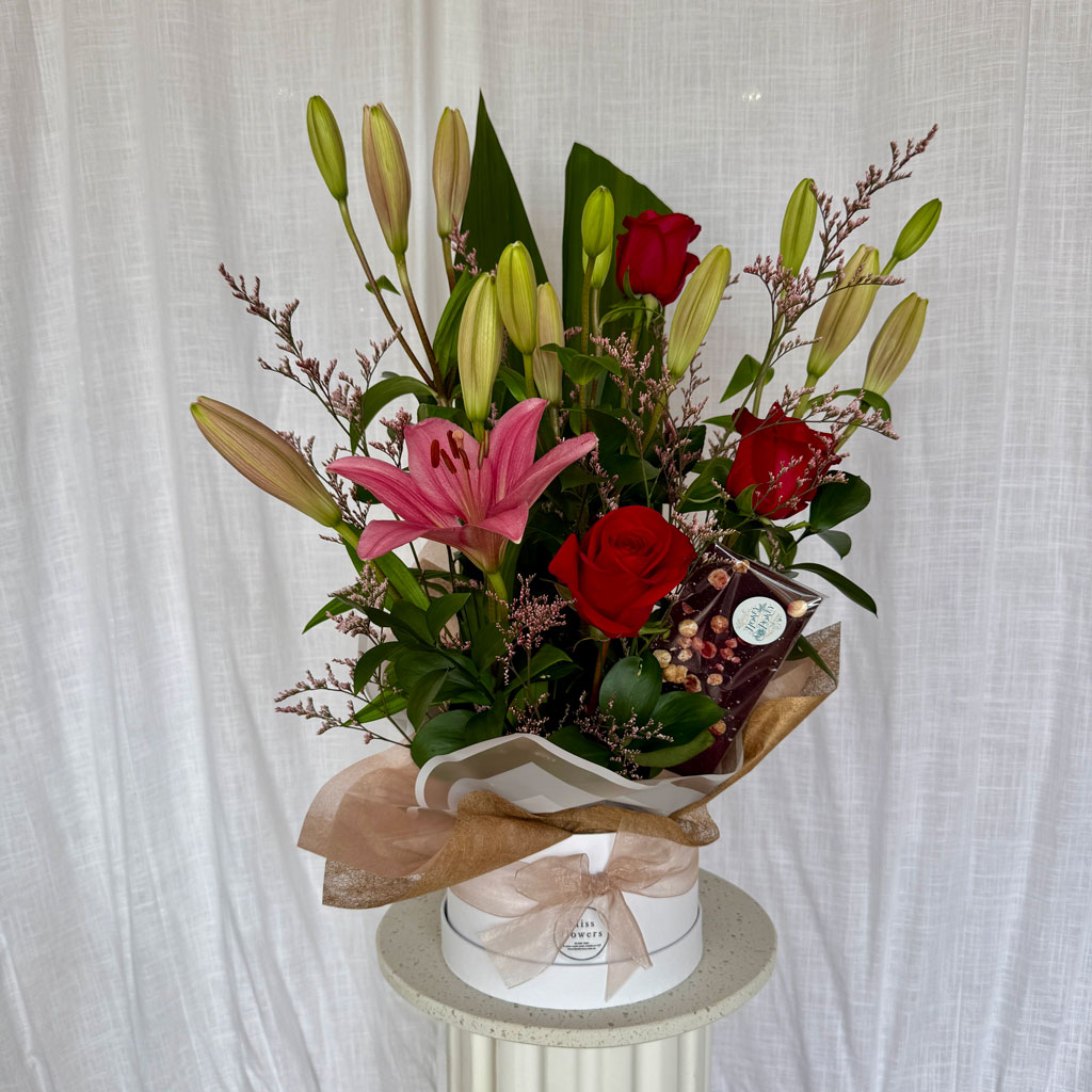 Beautiful anniversary flower bouquet in romantic colours